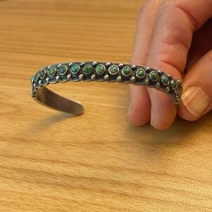 Beautiful vintage Navajo turquoise row sterling silver bracelet